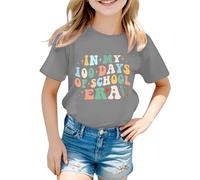 Girls Graphic Printed Short Sleeve Tee Soft Round Neck Casual Everyday Top for School Season (Grey-3, 4-5 Years)