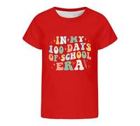 Girls Graphic Printed Short Sleeve Tee Soft Round Neck Casual Everyday Top for School Season (Red-3, 4-5 Years)