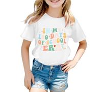 Girls Graphic Printed Short Sleeve Tee Soft Round Neck Casual Everyday Top for School Season (White-3, 4-5 Years)