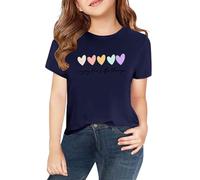 Girls Graphic Shirts Children's Short Sleeved Spring Summer and Autumn Children's Boys and Girls 2D Personalized Printing Round Neck Comfortable Casual Short Sleeved Youth Girl Crop (Navy, 4-5 Years)