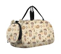 Girl's Gym Duffel Bag with Shoes Compartment Lightweight Sports Bag Travel Tote for School Practice, Sports, Travel Western Cowboy Dream Catchers Indian Headdress Hats Vast Desert