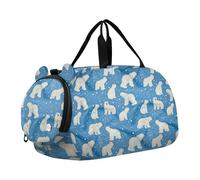 Girl's Gym Duffel Bag with Shoes Compartment Lightweight Travel Duffel with Adjustable Strap for School Practice, Sports, Travel Polar Bears on A Blue Background