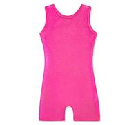 Girls Gymnastics Kids Biketard Snowflake Ribbon Blue Purple Hot Pink Glitter Tights, A bright hot pink, 5/6 Years