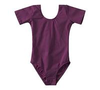 Girls Gymnastics Leotards Short Sleeve Crewneck Slim Fit Stretch Athletic Dance Bodysuit Outfit for Kids 3 to 10 Years (Purple, 6-7 Years)
