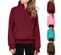 Girls Half Zip Sweatshirt Oversized Pullover Tops Solid Crewneck Long Sleeve Top Tee Kids Baggy Long Sleeve Jumpers Warm Clothes Cotton Clothing (Wine-A, 7-8 Years)