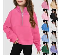Girls Half Zip Sweatshirt Oversized Pullover Tops Solid Crewneck Long Sleeve Top Tee Kids Baggy Long Sleeve Jumpers Warm Clothes Cotton Clothing (Purple-B, 5-6 Years)