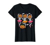 Girls Halloween Ballet Skeleton Pumpkin Girls Skeleton Women T-Shirt