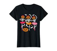 Girls Halloween Ballet Skeleton Pumpkin Girls Skeleton Women T-Shirt