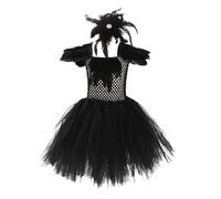 Girls Halloween Black Swan Dress Role P tume Dance Performance Halloween tumes Kids (Dark Gray, 10-12 Years)