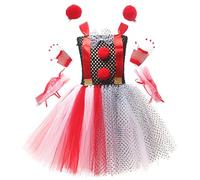 Girls Halloween Clown Costume - Cosplay Dress, Clown Party Dress, Includes Mesh Gloves, Hair Clip, and Mesh Sleeves | Ideal for Birthday Parties, Trick-Or-Treating, Halloween Events, Cosplay Play
