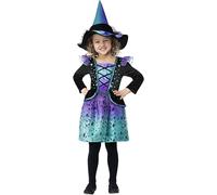 Smiffys Cosmic Witch Costume Dress & Hat, Teal Ombre, Halloween Child Fancy Dress, Witch Dress Up Costumes