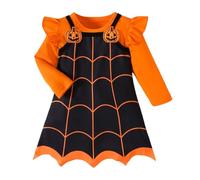 Girls Halloween Costume Childs Frightening Creepy Dress Witch Devil/Bat/Pumpkin/Clown Vampire and Outfit Teens Party for Age 5-10 Years Orange