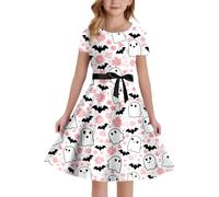 Girls Halloween Costume Girl Scary Dress Vampire for Kids Pumpkin Bat Print Dark Witch Fancy Up Dresses Age 5-13 Years