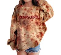 Girl's Halloween Costume Letter Print - Girl's Hoodie, Long Sleeve, Loose Fit, Horror, Bloody, Hoodie, Chic Casual, Top, Versatile, Bloody Top, Blood Streetwear, Carnival, Pullover, Brick Red1, XS