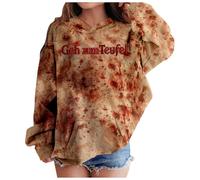 Girl's Halloween Costume Letter Print - Hooded Sweatshirt Girl Long Sleeve Loose Fit Horror Bloody Top Chic Casual Hoodie Versatile Bloody Top Blood Streetwear Carnival Pullover, Light Yellow, XL