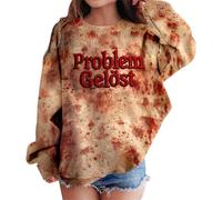 Girl's Halloween Costume Letter Print Hoodie, Girl's Long Sleeve Loose Fit Horror Bloody Hoodie Chic Casual Top Versatile Bloody Top Blood Streetwear Carnival Pullover