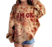 Girl's Halloween Costume Letter Print Hoodie, Girl's Long Sleeve Loose Fit Horror Bloody Hoodie Chic Casual Top Versatile Bloody Top Blood Streetwear Carnival Pullover