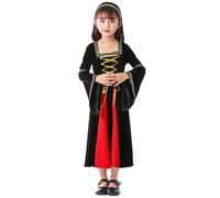 Girls Halloween Costume Medieval Gothic Gown Embroidered Jacquard Patterns Long Dress Retro Court Princess Velvet Fancy Dress Up for World Book Day Cosplay Costume Age 4-12 Years (Red, 5-6 Years)