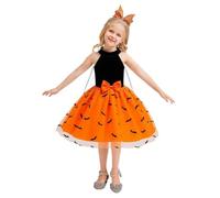 Girls Halloween Costume Outfit Girl Vampire for Kids Pumpkin Bat Print Fancy Dress Up Age 5-10 Years