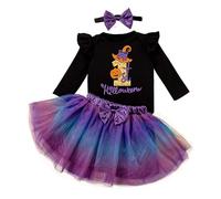 Girls Halloween Costume Outfit Girl Witch Pumpkin Bat Print Dark Vampire Teens Party Outfits for Carnival