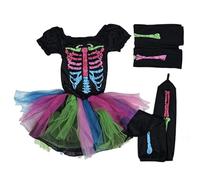 Girls Halloween Costume - Rainbow Skeleton Dress, Spooky Party Wear, Fancy Masquerade Suit, Colorful Bone Outfit, Cute Scary Apparel | Skeleton Costume for Kids Girls Halloween Celebration Party Carni