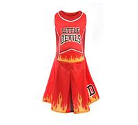 Girls Halloween Devil Cheerleader - XLarge- Red and Black Cheerleader Dress with Flames Design - Kids Halloween Fancy Dress Costume