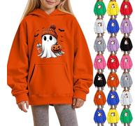 Girls Halloween Hoodie Boys Cute Ghost Letter Print Oversized Hoodies Kids Cotton Long Sleeve Hooded Sweatshirt Baggy Comfy Soft Cool Jumper (g-Orange, 7-9 years)