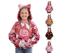 Girls Halloween Hoodie with Cute Hood Oversized Cotton Sweatshirt Halloween Graphic Hooded Jumper Kids Toddler Lightweight Casual Sweatshirt Fashion Outerwear (Hot Pink-B, 14-15 Years)