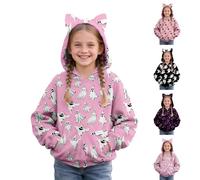 Girls Halloween Hoodie with Cute Hood Oversized Cotton Sweatshirt Kids Halloween Graphic Hooded Jumper Toddler Lightweight Casual Sweatshirt Fashion Outwear Hoodies for Teen (Black-A, 14-15 Years)