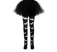 Girls' Halloween Leggings Spider Web Long Yoga Pants Trousers Stretch Capri Leggings Elastic Waist Warm Stockings (A-b-Black White Bat, 4-7 Years)