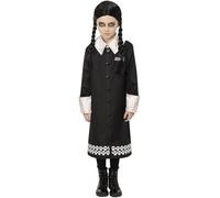 Addams Family Wednesday Costume Girls Halloween Fancy Dress Outfit + Wig