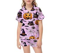 Girls Halloween Pajama Set Satin Sleepwear Cute Printed Two Piece Costume Soft Comfy Loungewear for Toddler Kids Party Outfit (2-3 Years)