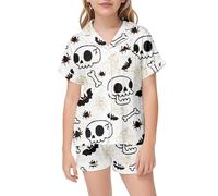 Girls Halloween Pajama Set Soft Silk Like Print Kids Sleepwear Cute Costume Party Nightwear Comfortable Outfit for Toddlers (White-g, 10-11 Years)