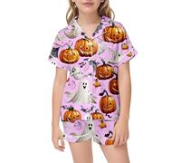 Girls Halloween Pajama Set Soft Silk Like Sleepwear Outfit for Toddler Kids Comfortable Party Costume Cute Printed Sleep Suit (6-7 Years)