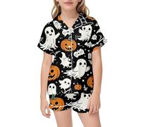 Girls Halloween Pajama Set Soft Silk Like Sleepwear Toddler Kids Comfortable Party Costume Printed 2 Piece Outfit (Black-b, 2-3 Years)