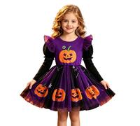 Girls Halloween Pumpkin Tutu Dress 12M - 5Y e93 | Orange & Purple, Ruffle Mesh Tulle,Party Outfit,Bubble Long Sleeve