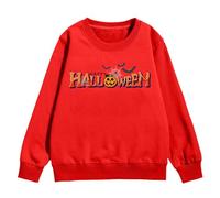 Girls Halloween Sweatshirt Alphabet Pumpkin Print Pullover Long Sleeve Crewneck Warm Comfortable Jumper Top for Autumn Winter School Spooky Casual(Red, 11-12 Years)