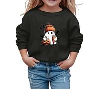 Girls Halloween Sweatshirt Cute Ghost Print Back to School Fleece Jumper Tops Kids Girls Crewneck Pullover Sweatshirts Casual Sweater Winter Warm Outdoor Clothes for Age 3-10 (Black, 9-10 Years)