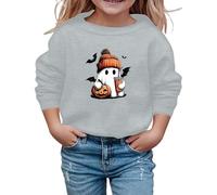Girls Halloween Sweatshirt Cute Ghost Print Back to School Fleece Jumper Tops Kids Girls Crewneck Pullover Sweatshirts Casual Sweater Winter Warm Outdoor Clothes for Age 3-10 (Grey, 3-4 Years)