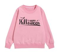 Girls Halloween Sweatshirt Festive Letter Bat Print Pullover Long Sleeve Crewneck Warm Cosy Jumper Top for Autumn Winter School Spooky Fun(4-5 Years) Pink