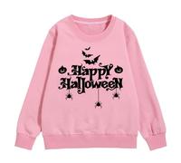 Girls Halloween Sweatshirt Letter Bat Pumpkin Pattern Pullover Long Sleeve Crewneck Warm Cosy Jumper Top for Autumn School Spooky Casual Style(4-5 Years) Pink