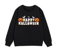 Girls Halloween Sweatshirt Letter Bat Pumpkin Pattern Pullover Long Sleeve Crewneck Warm Cosy Jumper Top for Autumn Winter School Spooky Festive(Black, 8-10 Years)