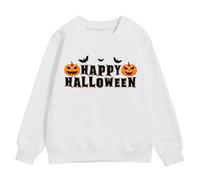 Girls Halloween Sweatshirt Letter Bat Pumpkin Pattern Pullover Long Sleeve Crewneck Warm Cosy Jumper Top for Autumn Winter School Spooky Festive(White, 4-5 Years)