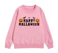 Girls Halloween Sweatshirt Letter Bat Pumpkin Pattern Pullover Long Sleeve Crewneck Warm Cosy Jumper Top for Autumn Winter School Spooky Festive(3-4 Years) Pink