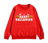 Girls Halloween Sweatshirt Letter Bat Pumpkin Pattern Pullover Long Sleeve Crewneck Warm Cosy Jumper Top for Autumn Winter School Spooky Festive(Red, 11-12 Years)