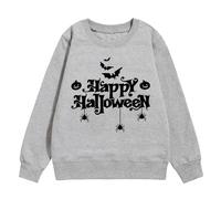 Girls Halloween Sweatshirt Letter Bat Pumpkin Pattern Pullover Long Sleeve Crewneck Warm Cosy Jumper Top for Autumn School Spooky Casual Style(Grey, 4-5 Years)