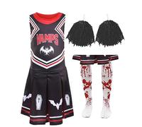Girls Halloween Vampire Cheerleader Costume - 13/14 Years - Black Dress with Pom Poms and Tights - Kids Trick or Treat Fancy Dress