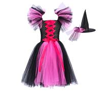 Girls Halloween Witch Costumes Long Sleeves Princess Dress Halloween Kids Costumes Costume Girls Witch Costume with Magic Cape Broom Cute Baby Outfits Black Dress Kids