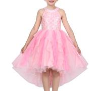 Girls Halter Dress Peach Pleated Ruffle Princess Sequin Elegant Tulle Age 6 Years