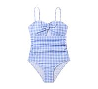 Girls Halter Jumpsuit Swimsuits Girls Blue Plaid One Swimsuit Beach Spa Swimwear Girls Swimwear Bikini Sets for Teens Costume Kids Cute Bathing Suit Swimming Costume (Blue, 9 Years)